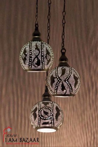 Oosterse hanglamp Set van 3 zilveren bollampen